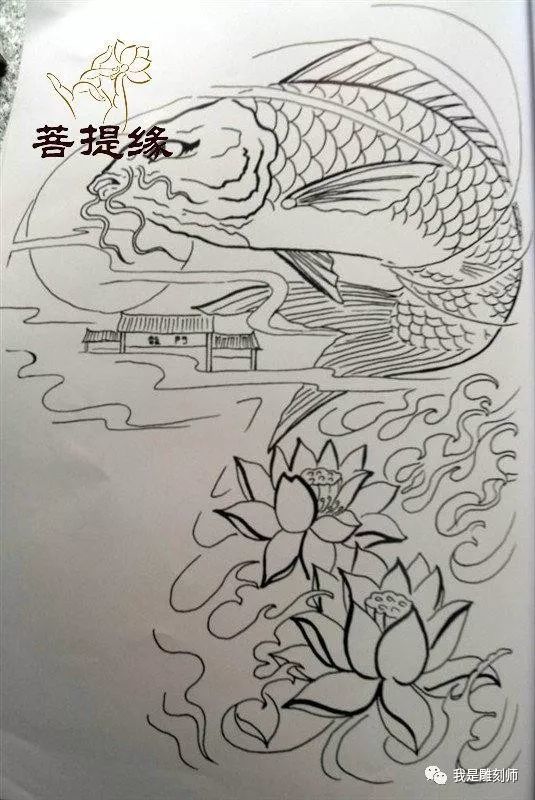 我是雕刻师,菩提缘彩色半甲纹身雕刻素描手稿(三十四期)