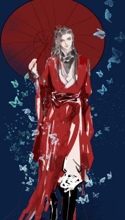 《天官赐福》古风壁纸:花城来袭,撑着红伞款款而来,真帅!