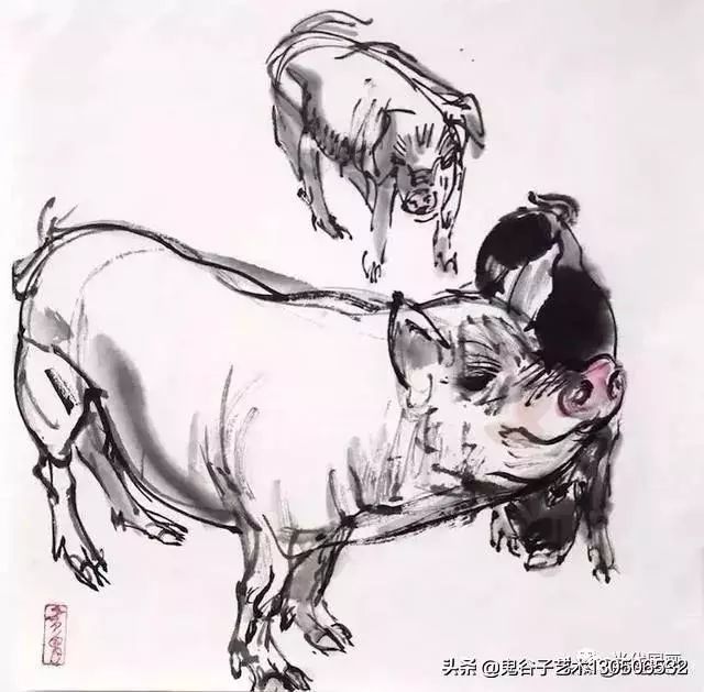 黄胄写意画猪,变化多端,令人叹为观止