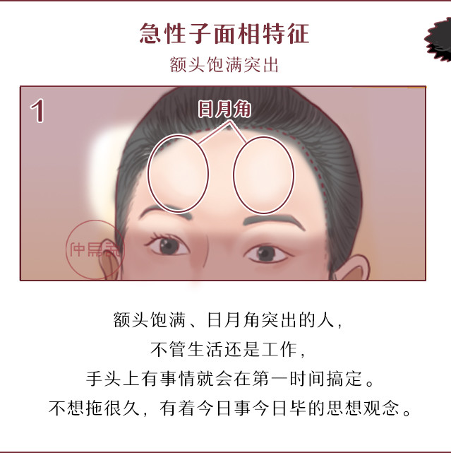 额头饱满,日月角突出