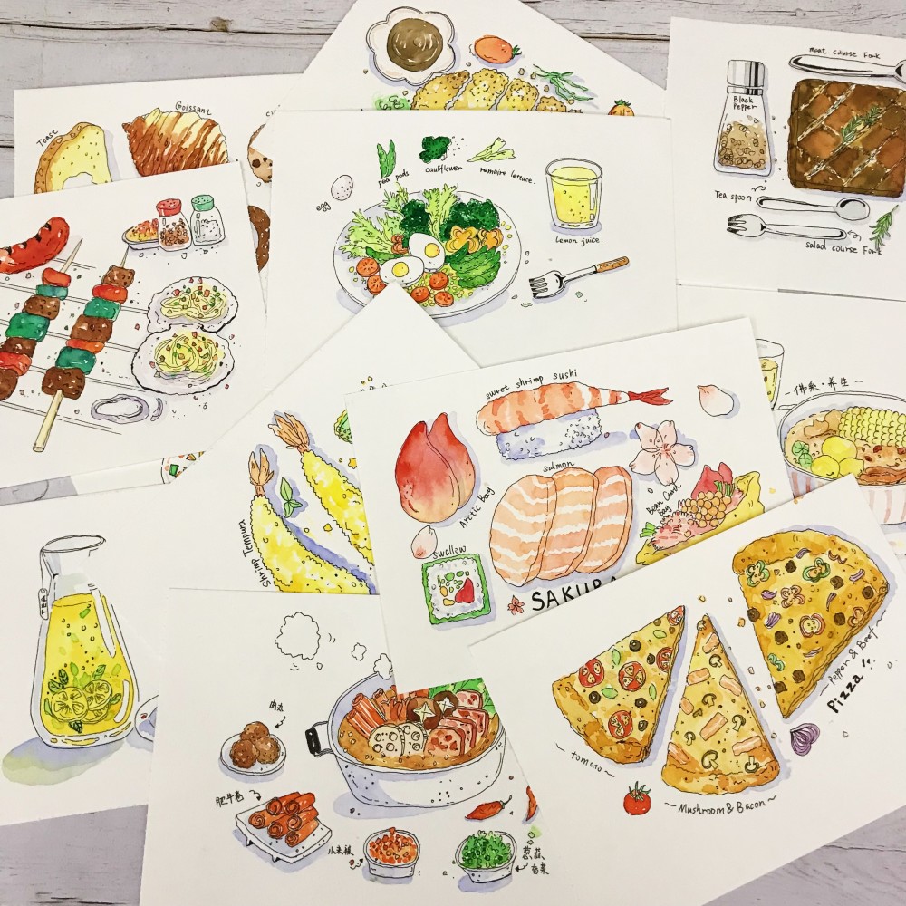 这是我最近画的钢笔淡彩美食,画了一本,好有成就感