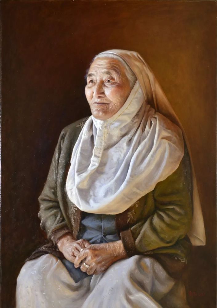 《哈萨克老人》,亚麻布油画,100×70cm
