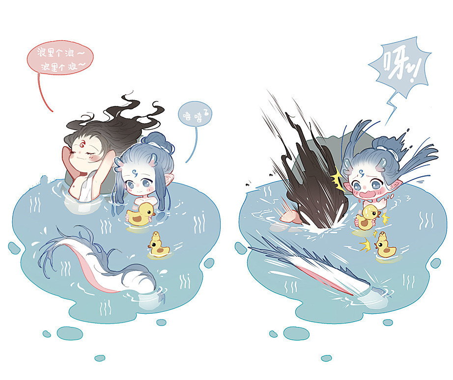 魔童降世:敖丙哪吒亲密q版小互动,张张甜爆了,不抱走