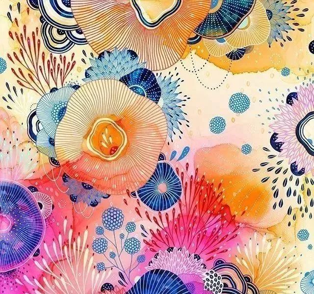 彩色线描花,梦幻般的海洋世界,美爆啦!