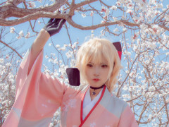 《少女前线》游戏ots-14cosplay,金发的和服少女气质清纯