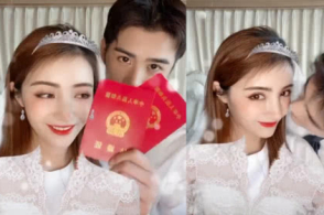 姜潮麦迪娜结婚纪念日,再穿"婚纱"亲吻秀结婚证
