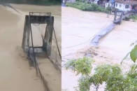 实拍贵州榕江强降雨，便民铁索桥瞬间冲毁，民房被淹道路破损