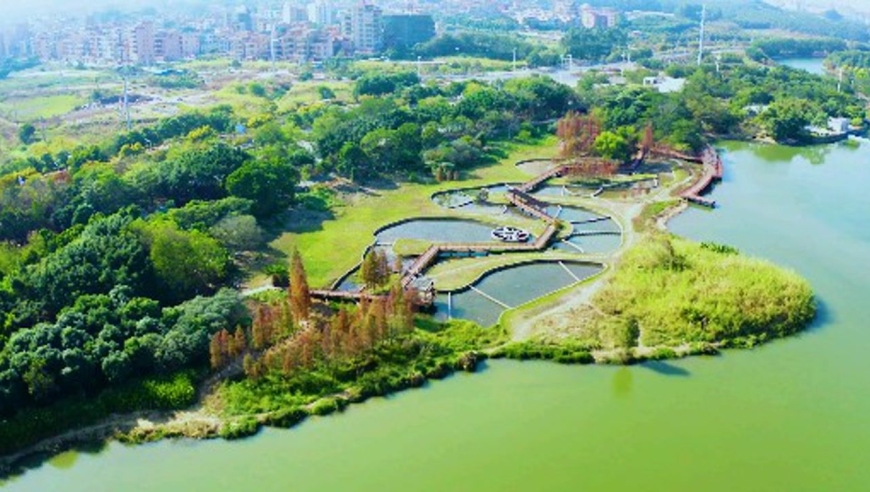 航拍东莞燕岭湿地公园