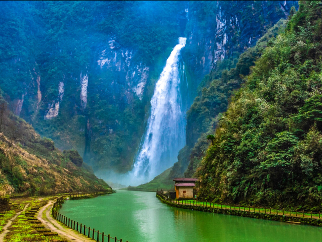 湘西自治州风景点之大龙洞瀑布 湖南省宣传片 湘西土家族风景点