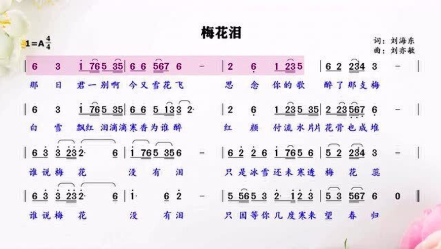 白雪飘红泪,滴滴寒香为谁醉《梅花泪》简谱领唱练习!