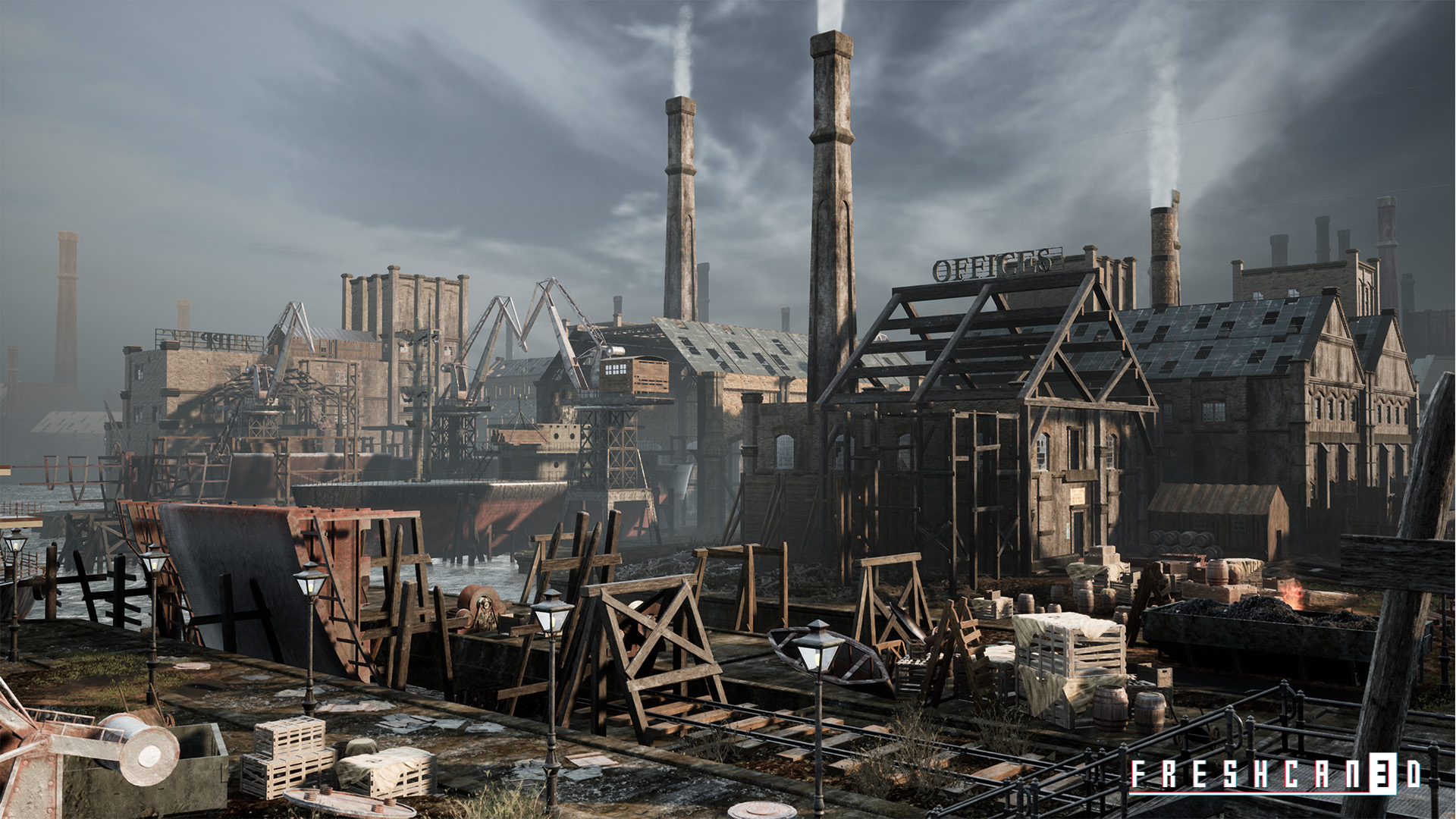 【UE4】旧工业城市工厂Old Industrial City and Shipyard with Factory Interiors