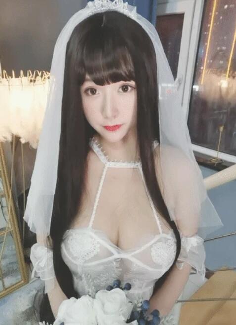 清纯丰满少女猫九酱Sakura白色透视婚纱加白色渔网袜性感私房写真