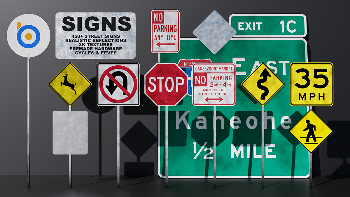 【Blender】街道标志 Bs Signs – 450+ Street Signs