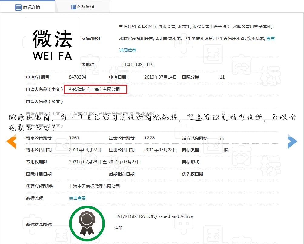 做跨进电商,有一个自己的国内注册商标品牌,但是在欧美没有注册,可以合法卖出去吗?