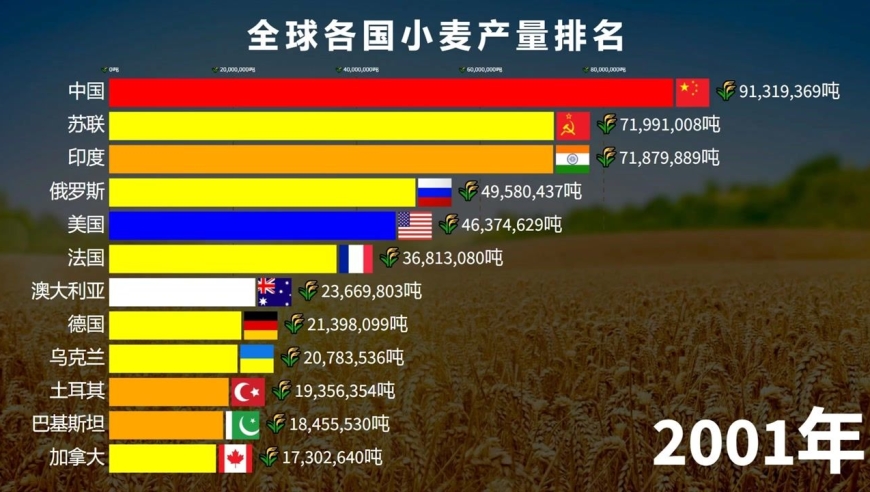 全球各国小麦产量排名