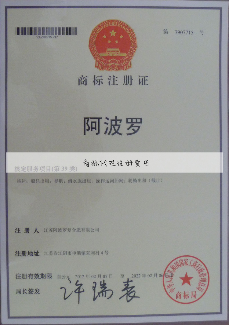 商标代理注册费用