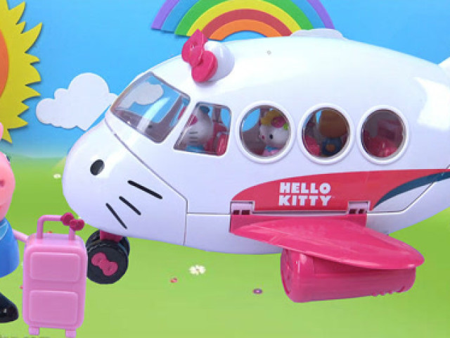 小猪佩奇坐飞机去度假的玩具故事