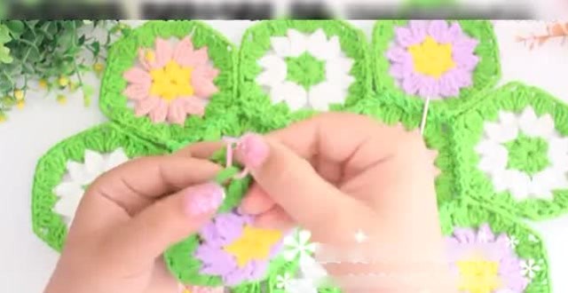 学会钩六角花片,家里被子毯子再也不缺了,超美
