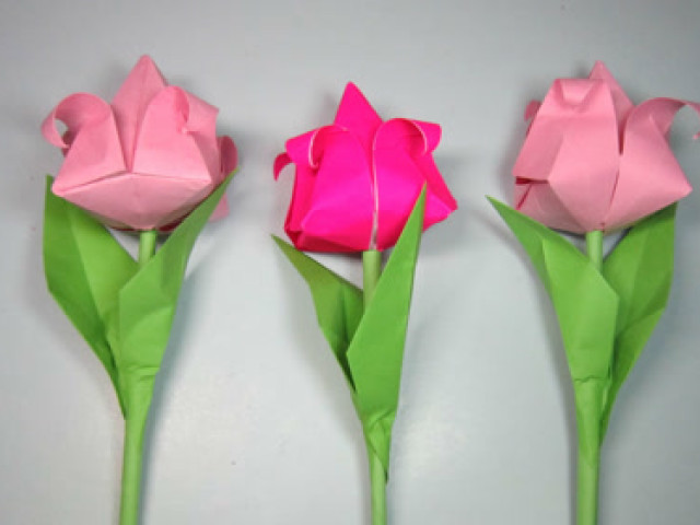 如何折纸花朵,漂亮的郁金香折纸,diy手工制作