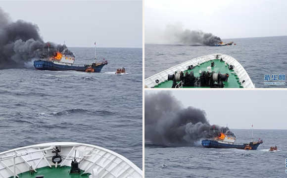 中国渔船因韩海警反省起火 3人死亡