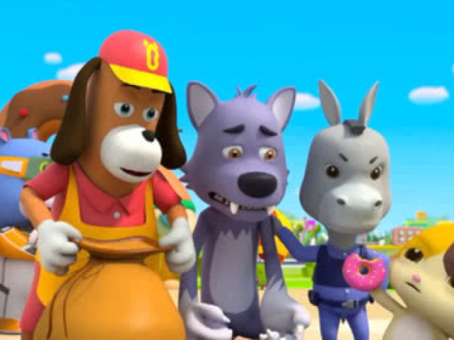 奇妙救援队抓住抢劫甜甜圈的大灰狼儿童歌谣动画片