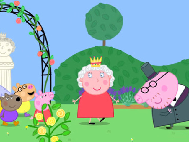 简笔画:小猪佩奇去参加女王的生日派对,佩奇觉得女王的花园很漂亮