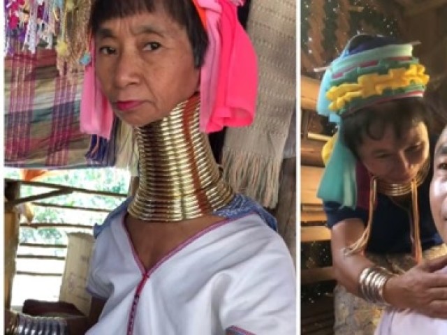 解密长颈族脖子铜环套环过程 唯一长颈族男性演示用钢丝球搓澡