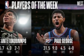 nba周最佳球员:字母哥第8次当选 乔治神勇表现率雷霆连胜