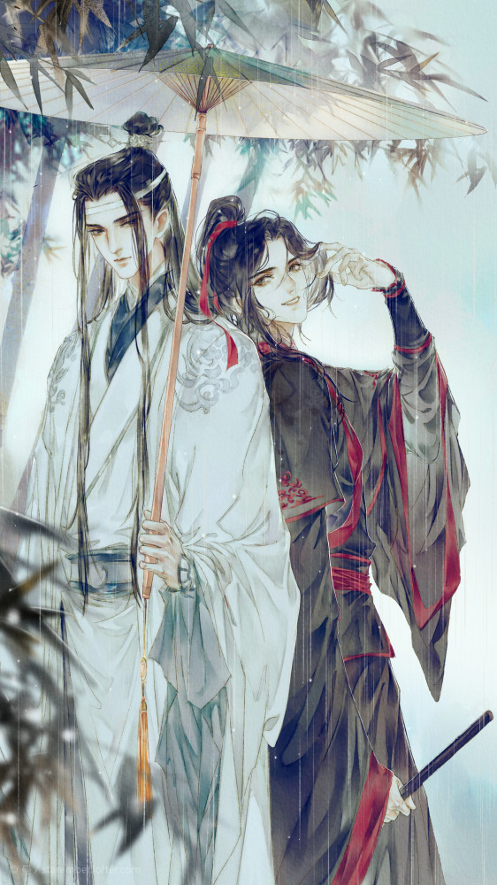 魔道祖师高清壁纸,魏婴躺在蓝湛怀里,一身红衣似血,又