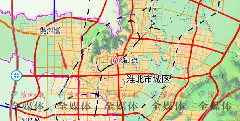 这意味着 人民路将向西延伸 大致走向如下 我们再来看看 淮北市城市