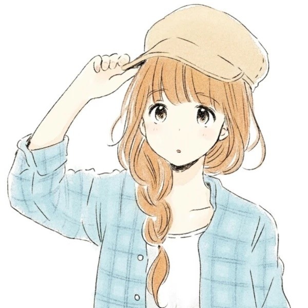 动漫头像:戴帽子的女孩,扎着个麻花辫