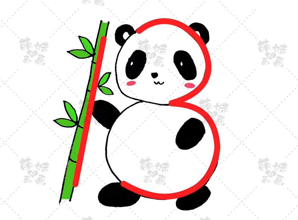 一,用数字13画可爱的熊猫 1.首先我们在画面中间先写出一个大大的13.