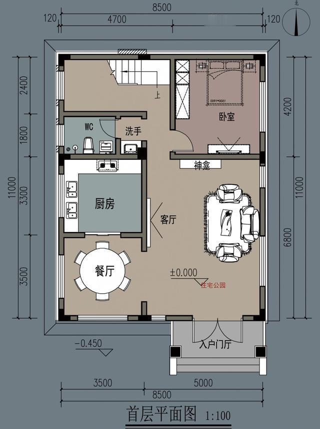 8x11米两层房屋设计图,8x11米农村自建房图纸 平面布局:这套户型占地8x11米,实在算不上大,好在设计师巧手画图,给出