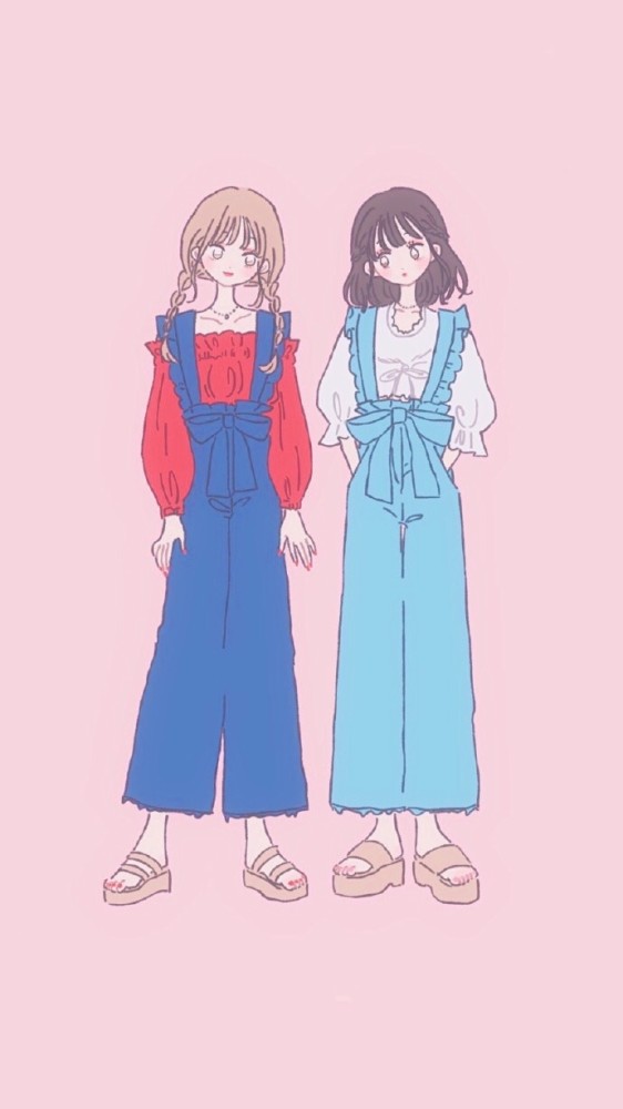 二次元图片:穿背带裤的姐妹花