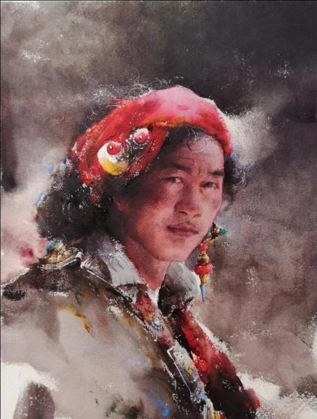 黄华兆的水彩少数民族人物画作品,独特的民族风情!