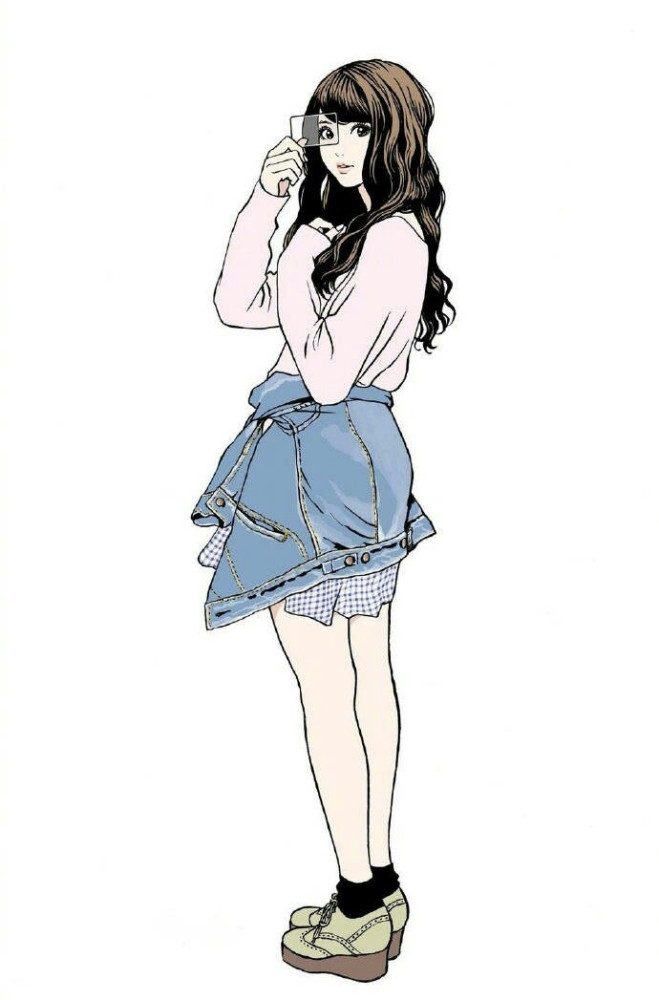 动漫图片:长卷发的女孩,衣服系在腰上