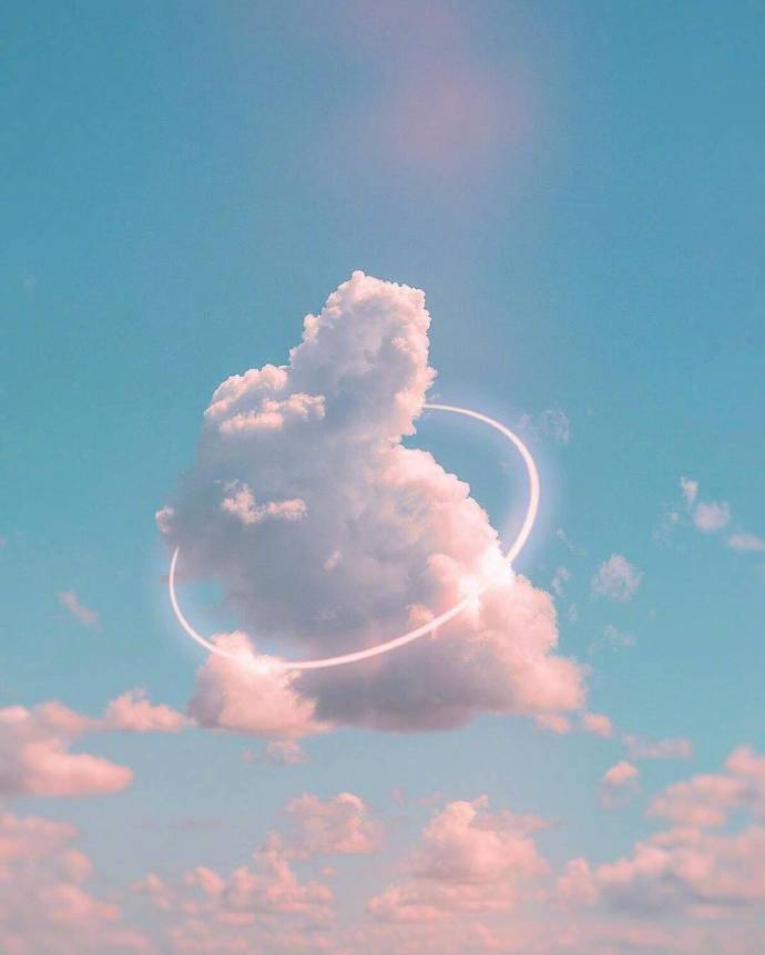 云朵唯美背景图:天空中的云朵是不是被线牵引着的呢?