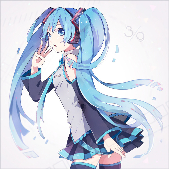 动漫图片:初音未来少女,扎着双马尾