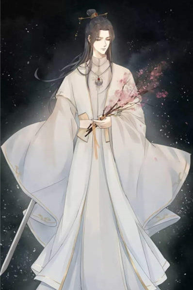 《天官赐福》谢怜壁纸:花冠武神,一手仗剑,一手执花