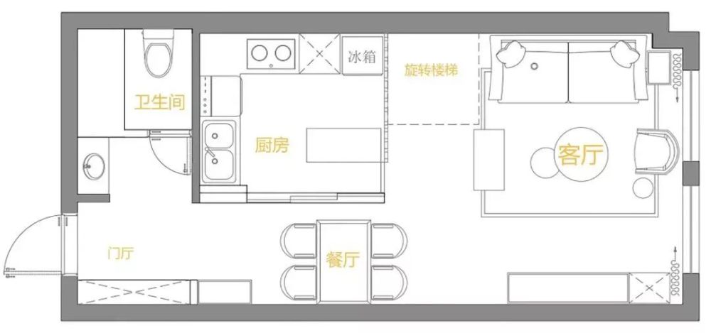 平面布置图 这是一套loft小公寓,中规中矩的空间,无论是风格还是格局