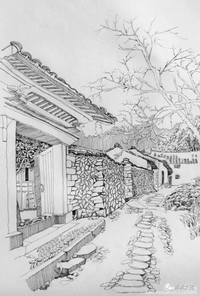 季积庆的手绘泰顺古民居,廊桥