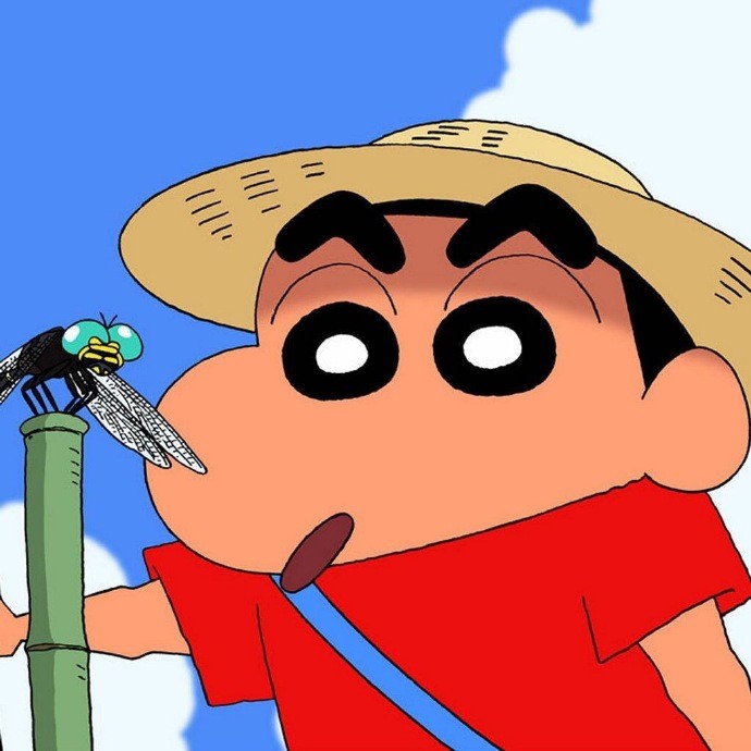 蜡笔小新图片:戴着草帽的小新,在看蜻蜓