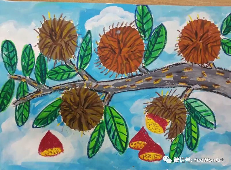自然主题:孩子画笔下的"肆意表现" 画栗子树 培养精细