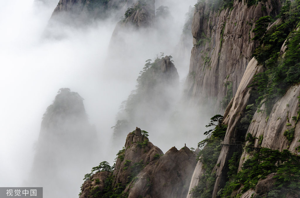 安徽,黄山,云海,迎客松,水墨画