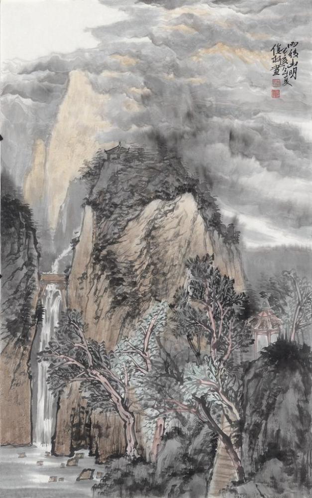 我们看他笔下的山水画作品,或工细或粗犷或繁缛或简澹,怪石嶙峋,烟峦