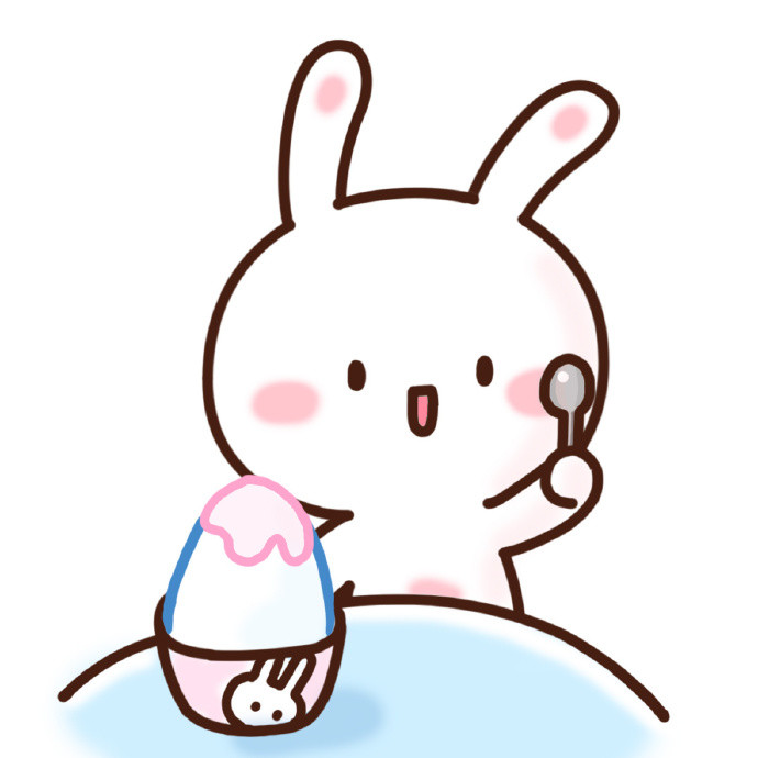 动漫图片:吃冰淇淋的小兔子,看起来很享受的样子