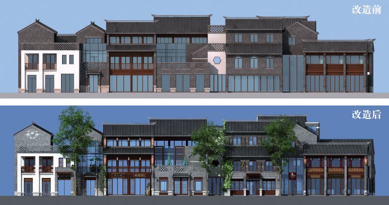 精于细微 寓巧于拙 —— 在沿街立面设计上,相邻建筑开间采用不同的