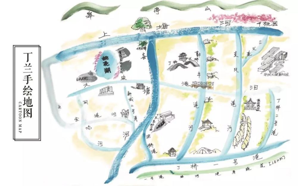 江干区丁兰片区河道手绘地图