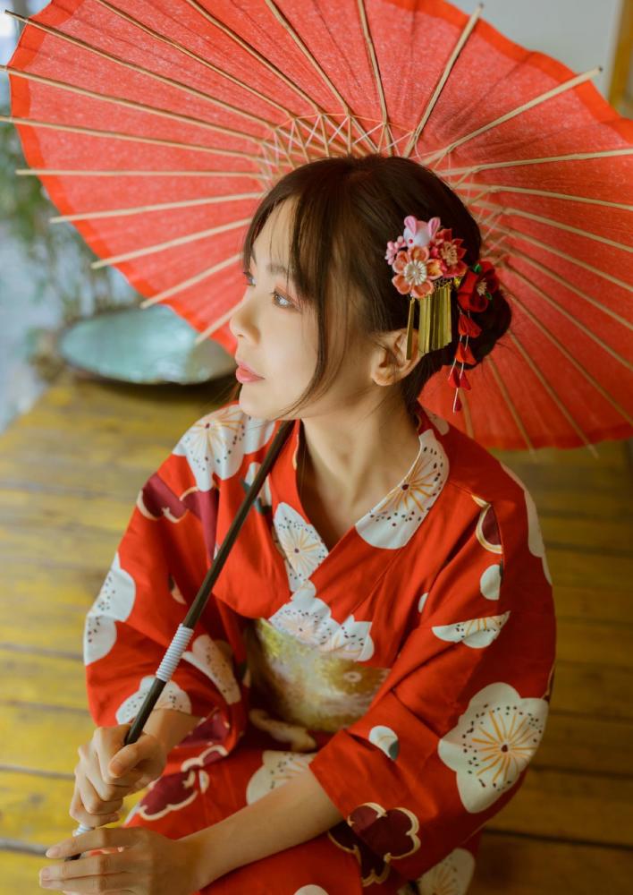 日系风格,撑伞的和服少女