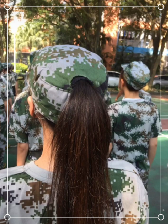 女生,教官,军训,帽子,头发